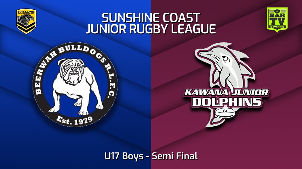230819-Sunshine Coast Junior Rugby League Semi Final - U17 Boys - Beerwah Bulldogs JRL v Kawana Dolphins JRL Slate Image