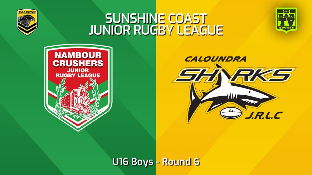 240503-video-Sunshine Coast Junior Rugby League Round 6 - U16 Boys - Nambour Crushers JRL v Caloundra Sharks JRL Slate Image